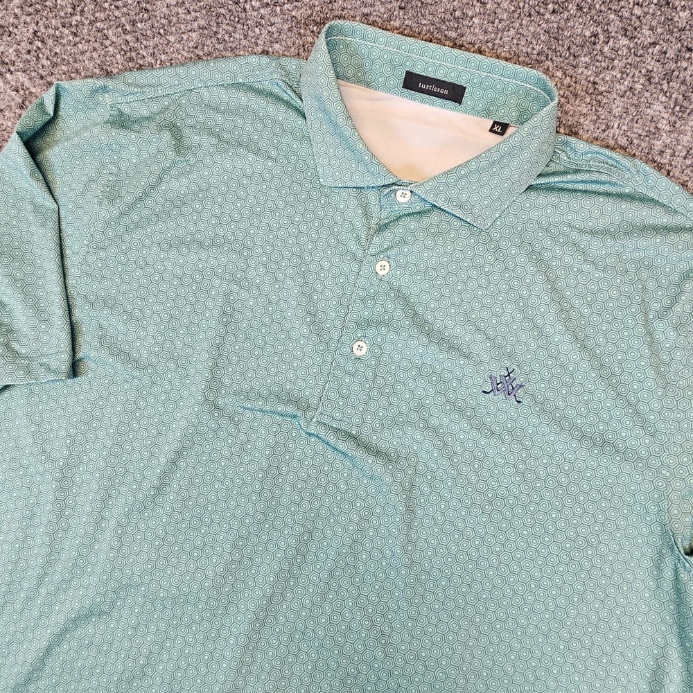 Turtleson‎ Mens XL Golf Polo Shirt Mint Green Honeycomb Geometric Performance XL